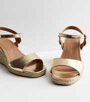 New Look Extra Wide Fit Gold Metallic 2 Part Espadrille Wedge Sandals
